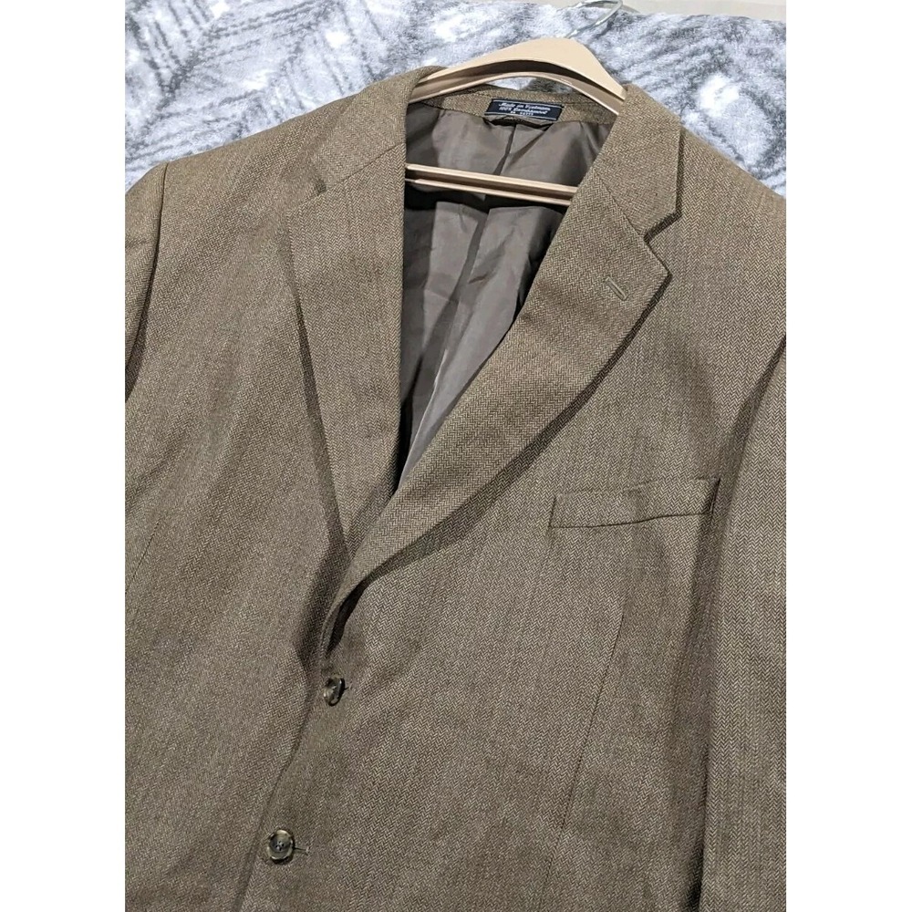 BIOS Le Collezioni Lambs Wool Tan Herringbone Flannel Sport Coat Blazer 52R